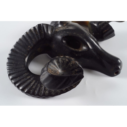 346 - CHINESE HARDSTONE BLACK GOAT SKULL