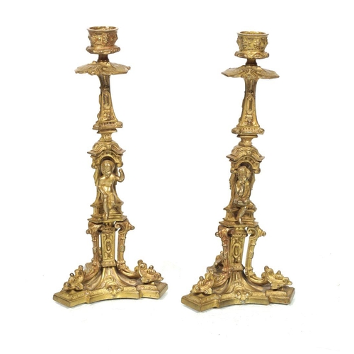 405 - PAIR 19TH-CENTURY GILT BRONZE CANDLESTICKS