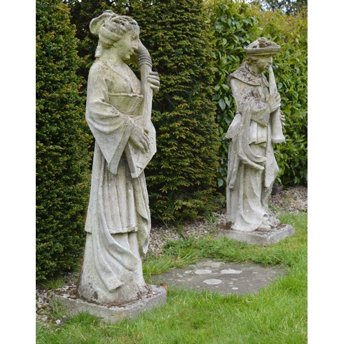 190 - PAIR OF MOULDED STONE FIGURES