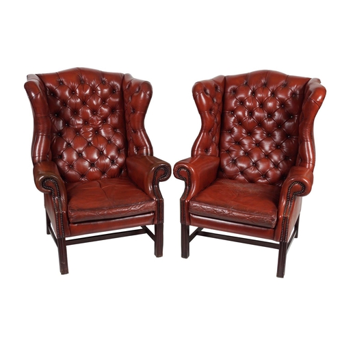 199 - PAIR OF HIDE UPHOLSTERED WINGBACK ARMCHAIRS