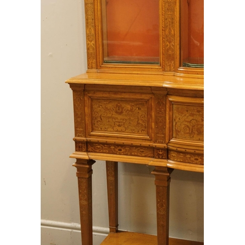 383 - SIGNED SATINWOOD & MARQUETRY DISPLAY CABINET