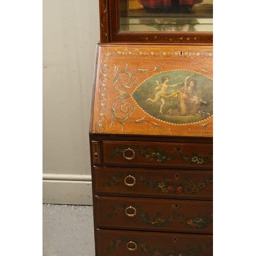 94 - EDWARDIAN MAHOGANY & PAINTED BUREAU BOOKCASE