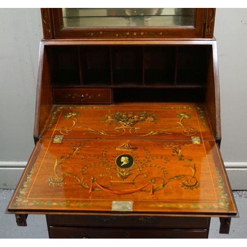 94 - EDWARDIAN MAHOGANY & PAINTED BUREAU BOOKCASE