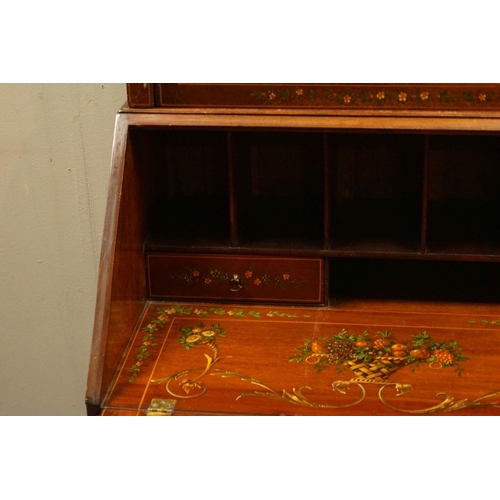 94 - EDWARDIAN MAHOGANY & PAINTED BUREAU BOOKCASE