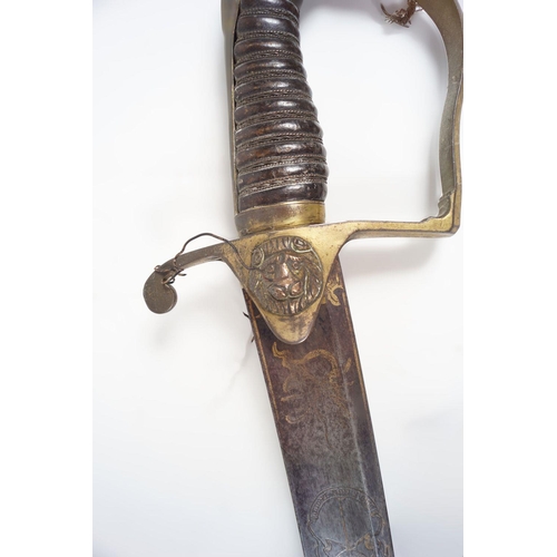 27 - GEORGE III OFFICER'S SWORD & LEATHER SCABBARD