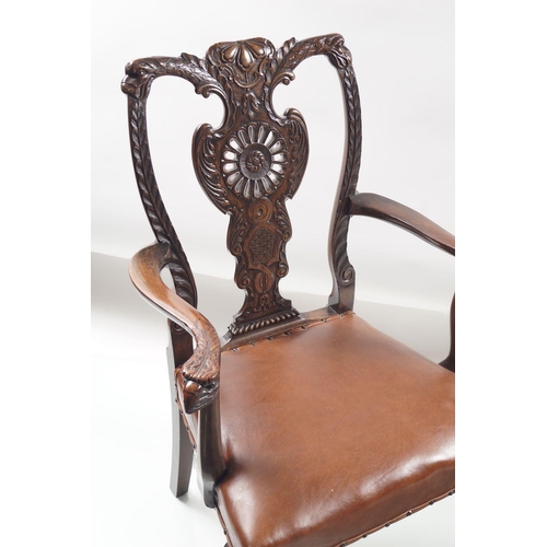 47 - PAIR DUBLIN CARVED MAHOGANY ELBOW CHAIRS