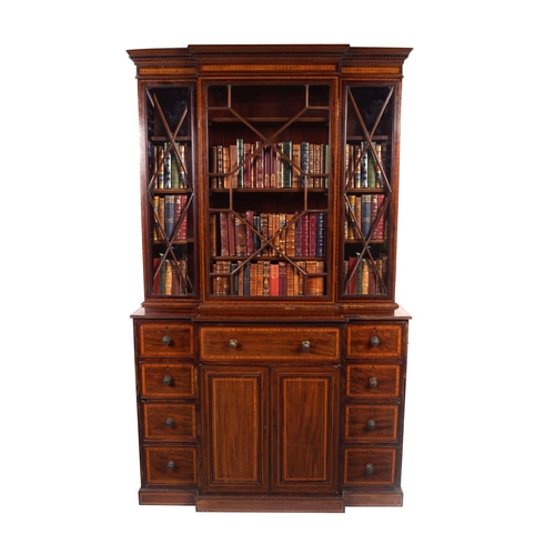 480 - 19TH-CENTURY INLAID MAHOGANY BREAKFRONT BOOKCASE