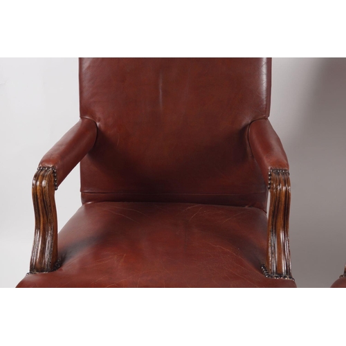 51 - PAIR OF REGENCY HIDE UPHOLSTERED LIBRARY CHAIRS