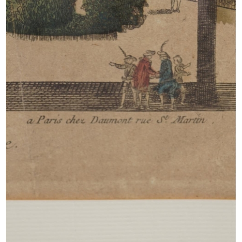 49 - 18TH-CENTURY FRENCH COLOURED ENGRAVING