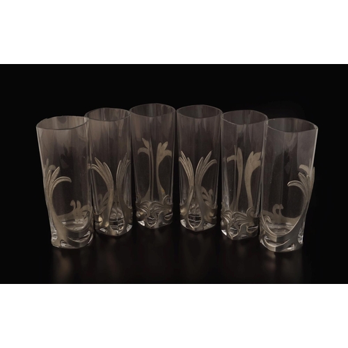 50 - SET 6 ART NOUVEAU WHITE METAL & CRYSTAL GLASSES