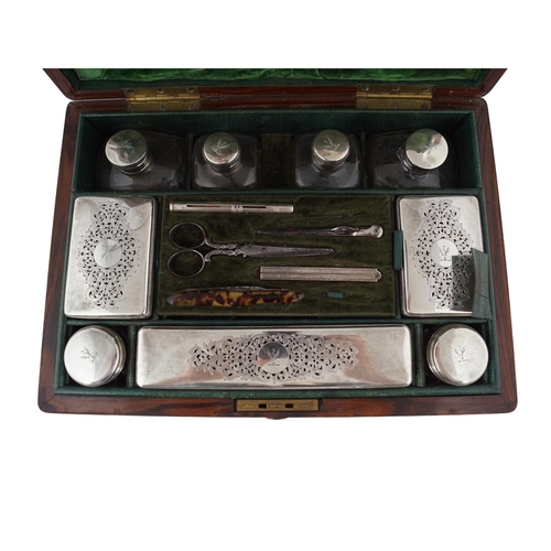 12 - 19TH-CENTURY ROSEWOOD CASED VANITY BOX