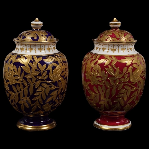 19 - PAIR 19TH-CENTURY DERBY CROWN PORCELAIN URNS