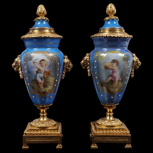 219 - PAIR ORMOLU & PORCELAIN CASSOULETTES