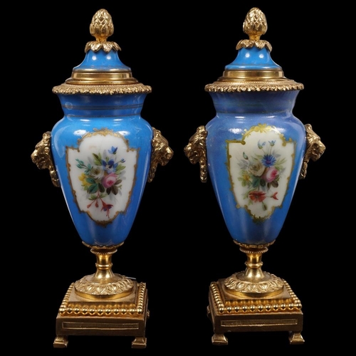 219 - PAIR ORMOLU & PORCELAIN CASSOULETTES