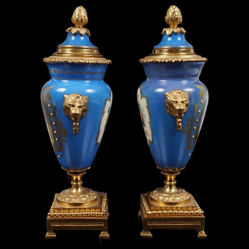 219 - PAIR ORMOLU & PORCELAIN CASSOULETTES