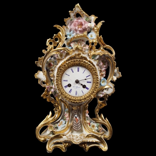 220 - 18TH-CENTURY LOUIS XV PORCELAIN CASED MANTEL CLOCK