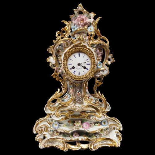 220 - 18TH-CENTURY LOUIS XV PORCELAIN CASED MANTEL CLOCK