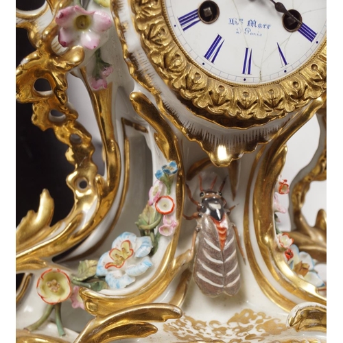 220 - 18TH-CENTURY LOUIS XV PORCELAIN CASED MANTEL CLOCK