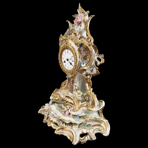 220 - 18TH-CENTURY LOUIS XV PORCELAIN CASED MANTEL CLOCK