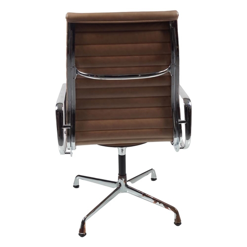 224 - EAMES STYLE REVOLVING CHROME & LEATHER CHAIR