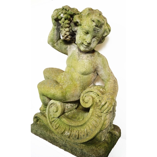 27 - PAIR COMPOSITE STONE PUTTI