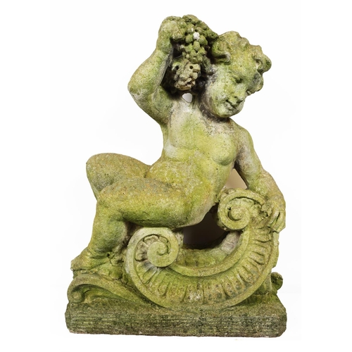 27 - PAIR COMPOSITE STONE PUTTI