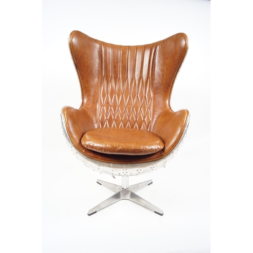 45 - AVIATION STYLE CHROME & HIDE DESK CHAIR