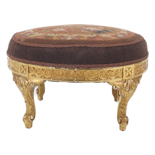 597 - 19TH-CENTURY CARVED GILT FRAMED STOOL