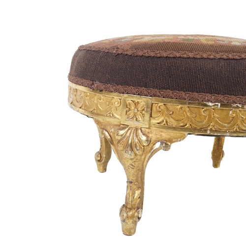 597 - 19TH-CENTURY CARVED GILT FRAMED STOOL