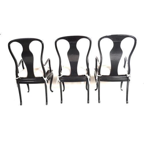 6 - 6 CHINESE EXPORT EBONISED HARDWOOD CHAIRS