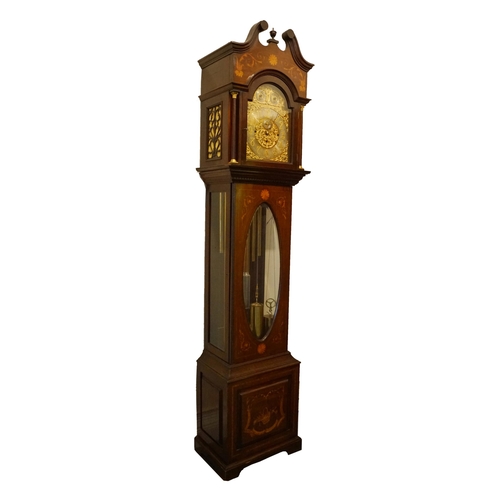 91 - EDWARDIAN MAHOGANY & INLAID CHIMING LONGCASE CLOCK