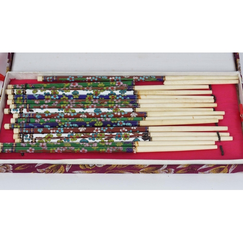 153 - SET OF 16 CHINESE BONE & ENAMELLED CHOPSTICKS