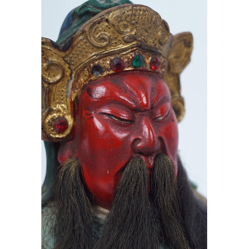 177 - CHINESE CARVED POLYCHROME GILTWOOD WARLORD