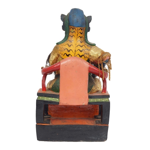 177 - CHINESE CARVED POLYCHROME GILTWOOD WARLORD