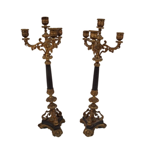 24 - PAIR 19TH-CENTURY PARCEL-GILT CANDELABRAS