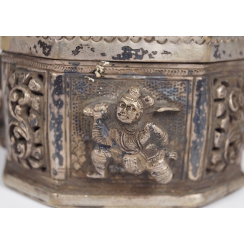 297 - TIBETO-CHINESE SILVER RELIQUARY BOX AND COVER