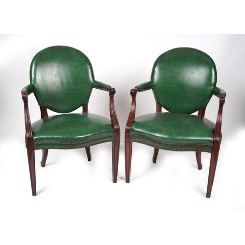 427 - PAIR OF GEORGE III LEATHER LIBRARY ARMCHAIRS