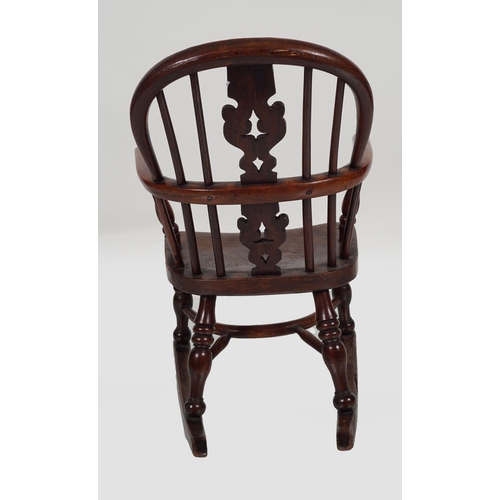 464 - 19TH-CENTURY YEW WOOD CHILD'S ROCKING CHAIR