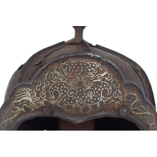 69 - TIBETAN SILVER INLAID IRON HELMET