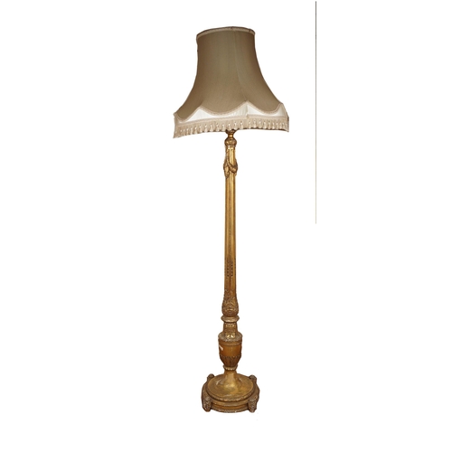 94 - EDWARDIAN CARVED GILTWOOD STANDARD LAMP