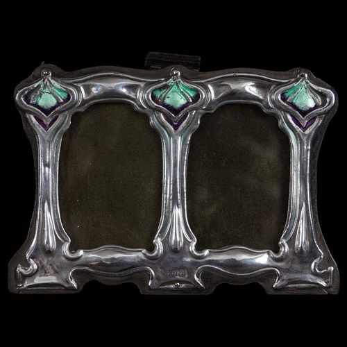 1173 - ART NOUVEAU STERLING SILVER AND ENAMEL PHOTO FRAME