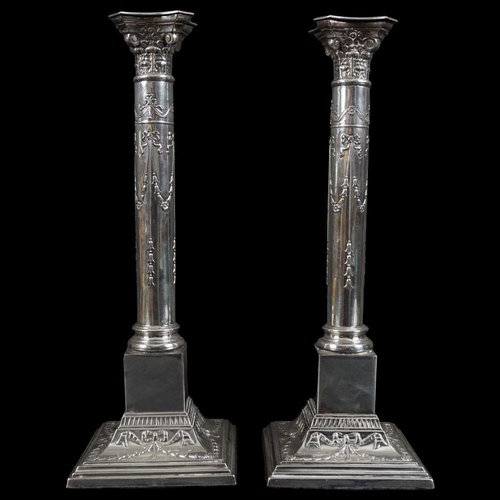 121 - PAIR GEORGE III SHEFFIELD PLATED CANDLESTICKS