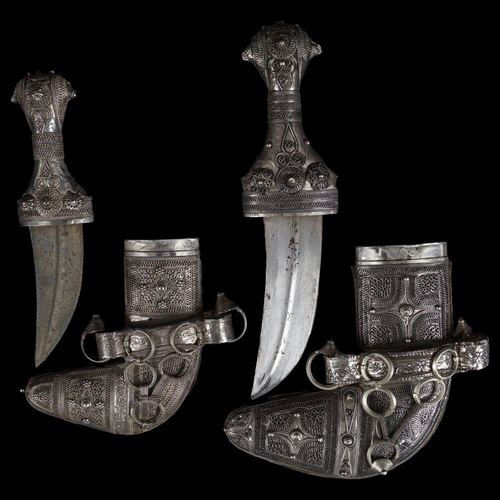 1238 - 2 OMANI KHANJAR SILVER JAMBIYA DAGGERS