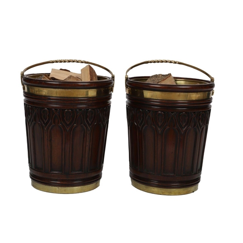 133 - PAIR LARGE BRASS BOUND PEAT BUCKETS