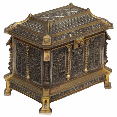 17 - GOTHIC BRONZE & CAST IRON JEWELLERY CASKET