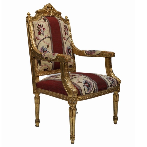 182 - LOUIS XVI STYLE GILT FRAMED ARMCHAIR