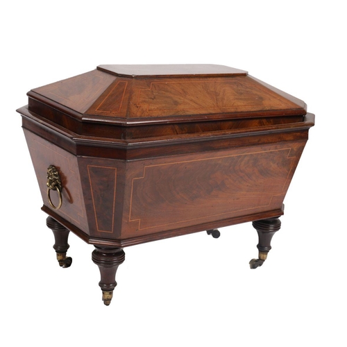 21 - REGENCY MAHOGANY AND INLAID WINE CELLARETTE