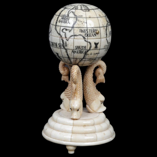 27 - BONE CARVED TERRESTRIAL GLOBE