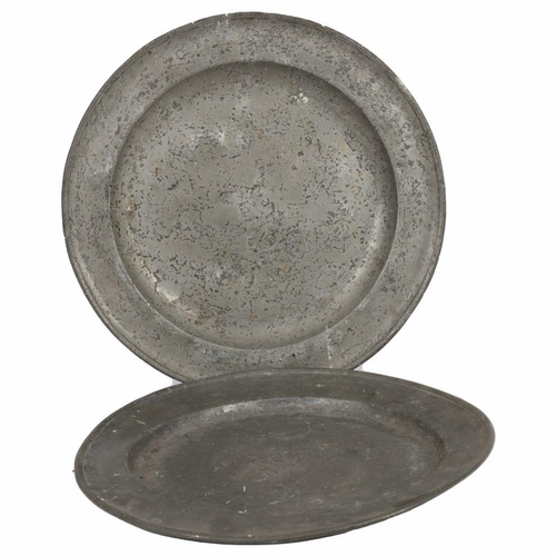 349 - 2 18TH-CENTURY PEWTER CHARGERS