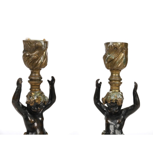 361 - PAIR 18TH-CENTURY BRONZE & CAST IRON PUTTI